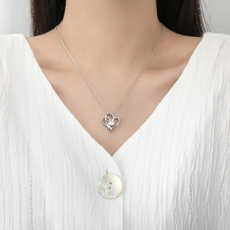 Zircon Double Love Necklace With Rhinestones Ins Personalized Heart-shaped Necklace