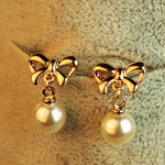Hypoallergenic Heart-shaped Zircon Earrings Women's Bow Pearl Earrings